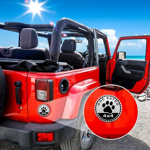 Image of 4Pcs Dogs Badge Rated Metal Automotive Badge 3D Metal Car Badges Emblems Round Emblem Decals Compatible for Jeep Wrangler Vehicles Trucks SUV