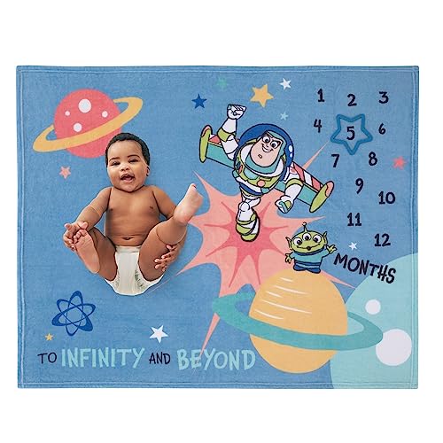 Image of Disney Toy Story Blue, Orange, and Yellow to Infinity and Beyond Super Soft Photo Op Milestone Baby Blanket