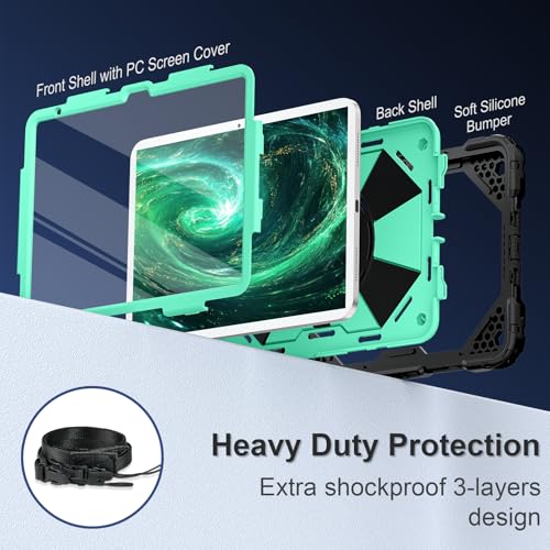 Image of Scnioy Case for iPad 10th Generation iPad A16 11th Generation Case 10.9 /11 Inch 2022 /2025, Rugged A16 iPad Cover 10th Gen with 360 Rotating Stand Screen Protector Pen Holder Shoulder Strap, Mint