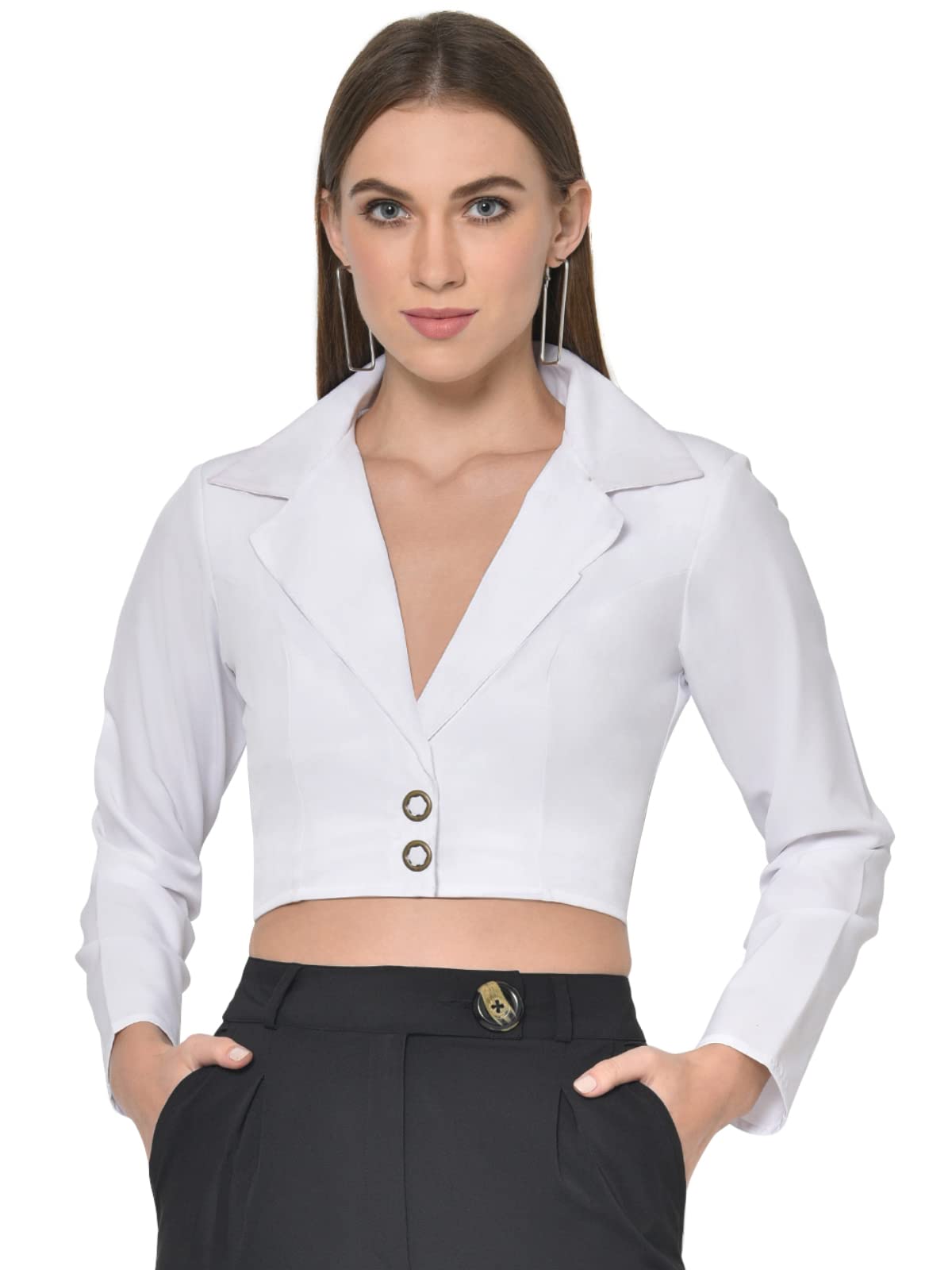 Martini Women Western Stylish Casual Front Buttoned Full Sleeve Blazer Crop Top (White, Size : XS-XL)-image-21