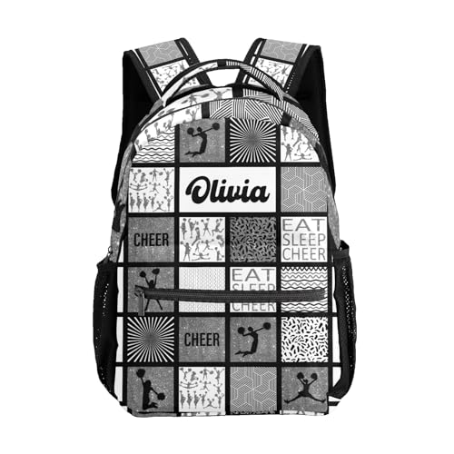 Daypack for Boys Girls Custom Grey Silver Cheerleader Cheer Plaid Student Backpack Teens College Bookbag Personalized Name Bag Gifts