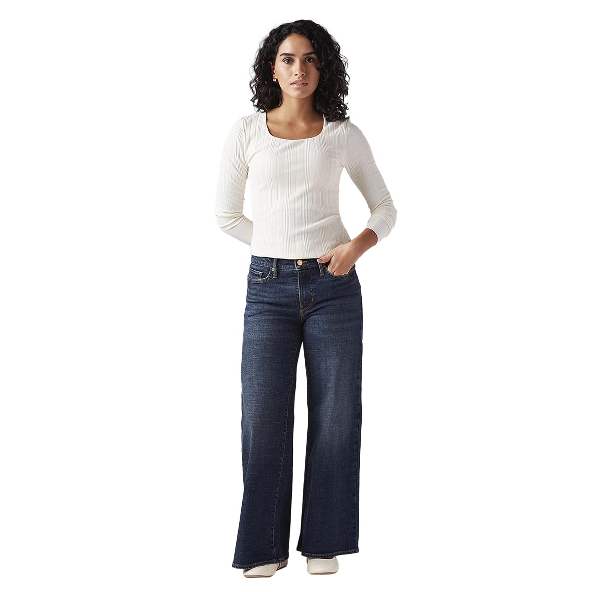 levi's Women's 318 Blue Wide Leg fit mid Rise Jeans-picture-10
