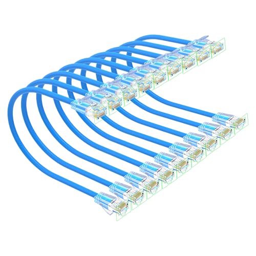 Xcftaud Cat 6 Patch Cables 2 feet (10Pack), Slim Cat6a Ethernet Patch Cable 10Gbps 550Mhz, UTP Pure Copper Patch Cables Cat6, Flexible Thin Cat6a Patch Cable for Network Devices Setup, Blue by Xcftaud - Used condition - US$9.20