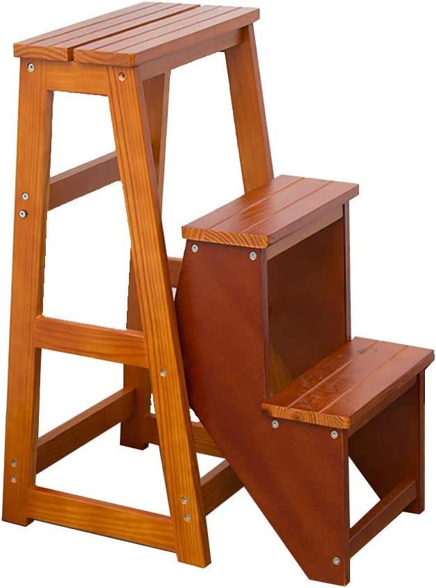 Siège multifonctionnel escabeau pliable 3 étages bois blanc stable