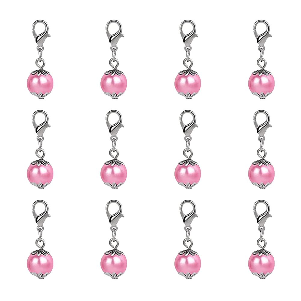 Wudaizhi Pink 12 Pcs Stitch Markers Pendants Charms With Lobster Clasp, Crochet Stitch Knitting Needle Markers For Weaving Sewing Jewelry Making