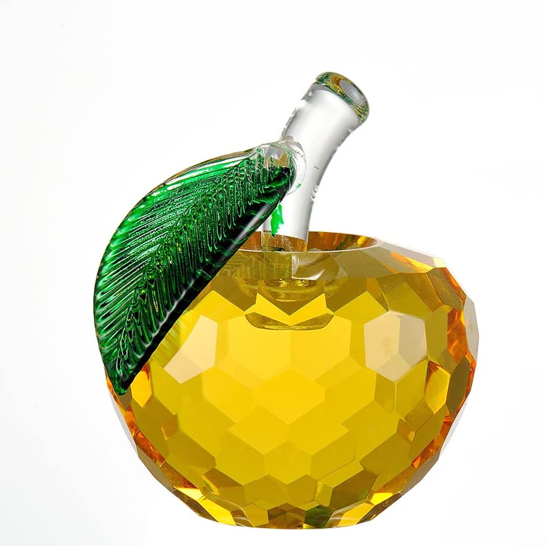 BSTCAR Pomme en Cristal avec Feuille 6cm, Figurines de Collection, Fruits en Verre, Presse-Papier pour Décoration de Mariage à Domicile (Rouge