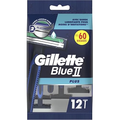 Image of Gillette Blue II Plus Disposable Razors x 12 with Water-Activated Lubricating Strip for More Gliding, Two Ultra-Sharp Platinum Coated Blades for 5 Soft Close Shaves