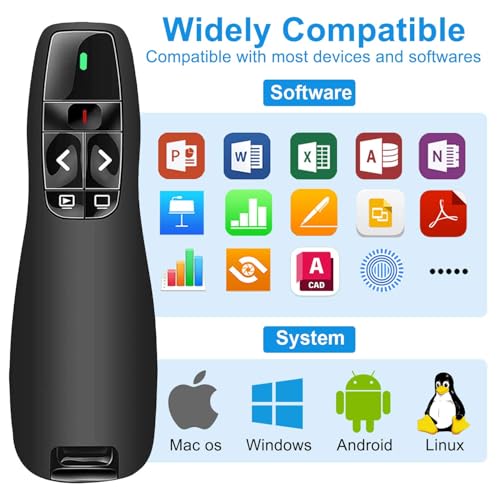 Ergonomisch Wireless Presenter für Präsentationen Fernbedienung Laptop Powerpoint, 2.4GHz USB Präsentation Fernbedienung Präsentator Pointer Präsentationspointer für Windows Mac Linux
