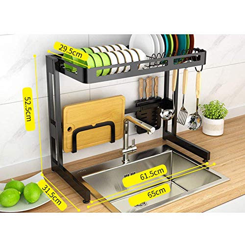 Over Sink Geschirrtrockner, Edelstahl Geschirrkorb Abtropffläche Regal Zähler Lagerung Organisator Besteckhalter Küche Schwarz 65cm (26inch)