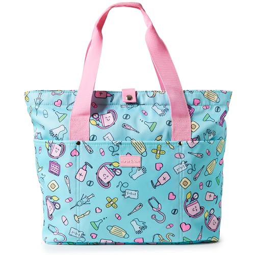 Nurse is Love Bolso Mujer Grande con Asas para Enfermera - Bolsos Tote Bag Multiples Bolsillos | Organizador, Guarda Tijeras Enfermeria, Regalos, Tcae Accesorios