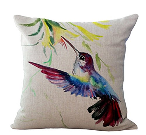 QINU KEONU Oil Painting Bird Hummingbird Throw Pillow Case Cushion Cover Decorative Cotton Blend Linen Pillowcase for Sofa 18 
