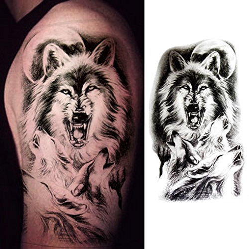 Oottati Old School Wolf Moonlight Black Arm Temporary Tattoo