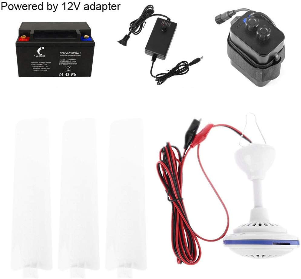 3 Leaves 12V Ceiling Fan Air Cooler Hanging Battery Powered 19.6inch Tent Fans for Camping Outdoor Dormitory Home Bed