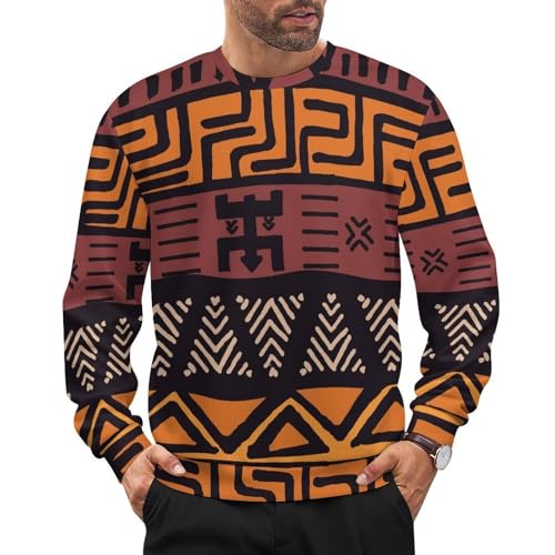 African Mud Cloth Tribal Print Loose Fitting Pullover Sweater Soft, Warm, and Comfortable