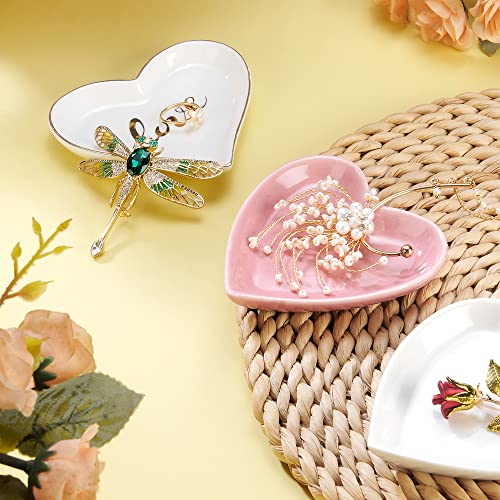 Image of JAMEND CLXP Pink Heart Jewelry Tray, Engagement Wedding Ring Dish Earring Holder for Newlyweds, Sweet Gift for Women, Ceramic. NO ROSE.