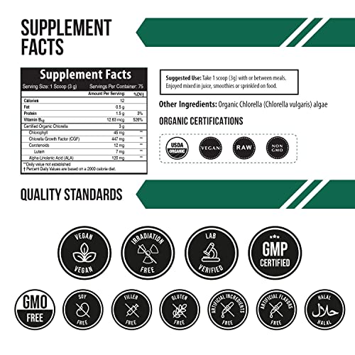 Triquetra Health Organic Chlorella: 4 Organic Certifications - Broken Cell Wall Form, Blue Green Algae - Raw, Sun-Grown, Non-Irradiated, Compliments Spirulina (120 Tablets) #TOP1