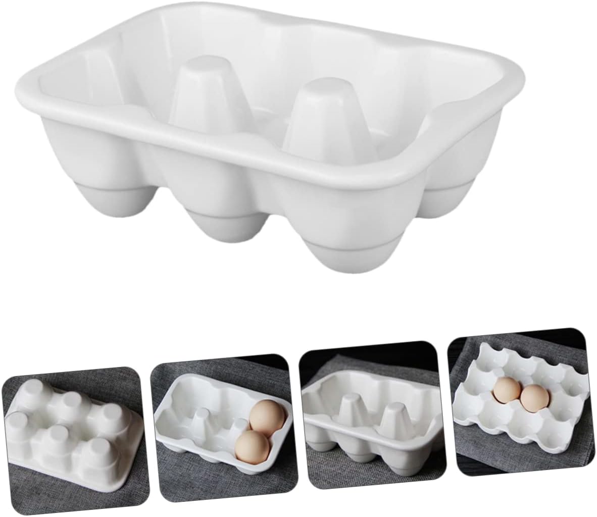 LIFKOME 6grids Compartment Ceramic Egg Tray Fridge Egg Holder for Kitchen Storage and Organization