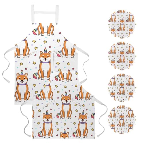 Lot de 2 tabliers de cuisine avec 4 broches imprimé fantaisie multicolore