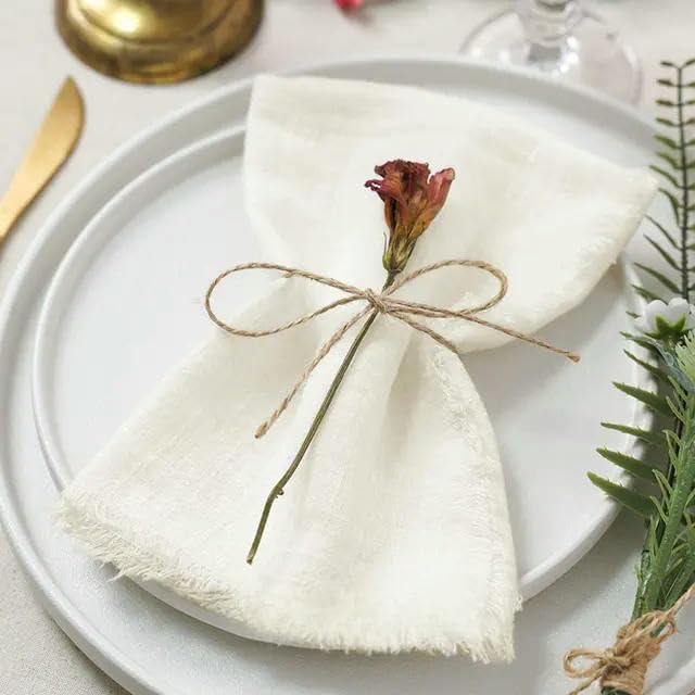 THAYLA 10/20/30/50PCS 30 * 30CM Boho Rustic Guaze Cheesecloth Table Napkins With Fringe For Wedding Party Gauze Napkin Cheesecloth Napkin White