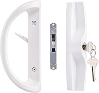 HauSun Sliding Patio Door Handle Set with Keyed Mortise Lock - Reversible Full Replacement for 1-1/2" to 1-3/4" Doors, 3-15/16" Spacing, White Aluminum