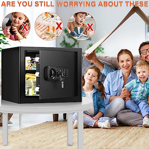 Mitlvge 1.0 Cu ft Home Safe Fireproof Waterproof, Fireproof Safe with Fireproof Document Bag, Programmable Keypad Lock and Removable Shelf, Digital Home Security Safe Box for Money Firearm Medicines Valuables