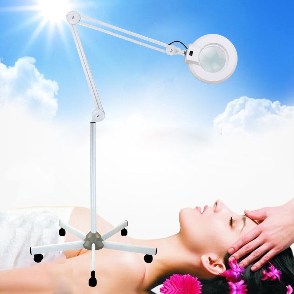 Kosmetikstudio Lupe Lampe Standleuchte LupenleuchteLupenleuchte mit Standfuß 8X Dioptrien 120 LEDs Lupenleuchte Kaltlicht Kosmetik Lupe Standlupe Lupenlampe,für Arbeit, Lesen, Hobbys, Nähen