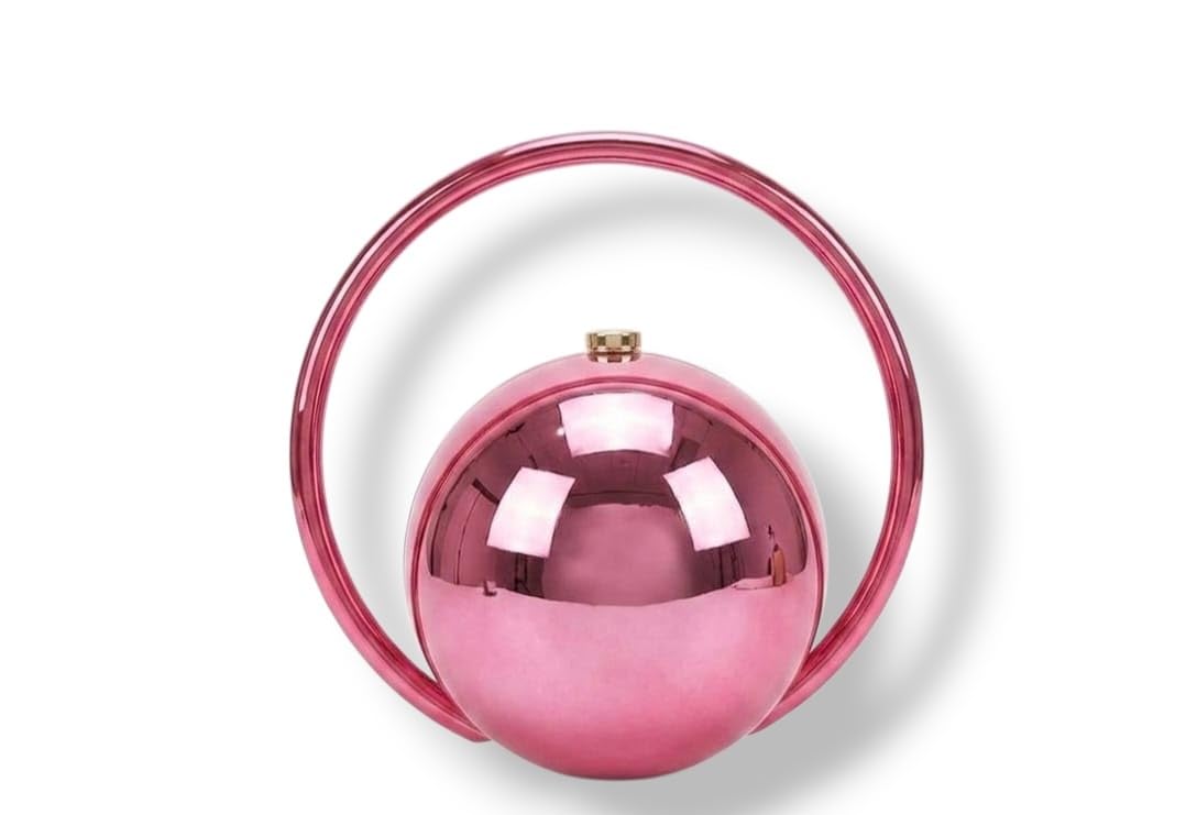 Pink Round Acrylic Sphere Clutch Bag for Women - Designer Evening Clutch with Gold Handle for Party, Wedding and Special Occasions-image-46