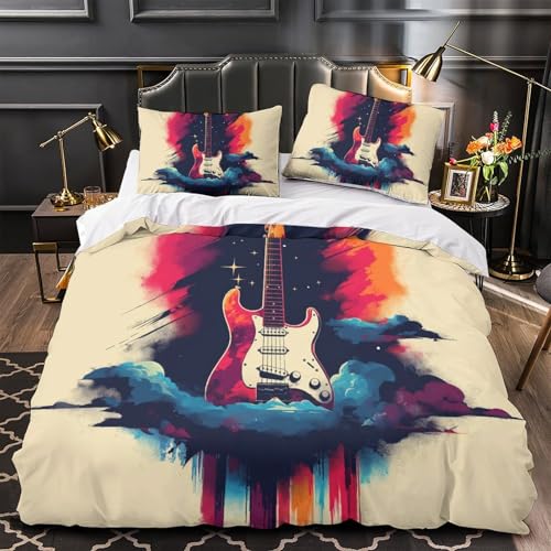 Housse de couette guitare microfibre anti-plis grand lit 260x220 cm 3 pièces - 4