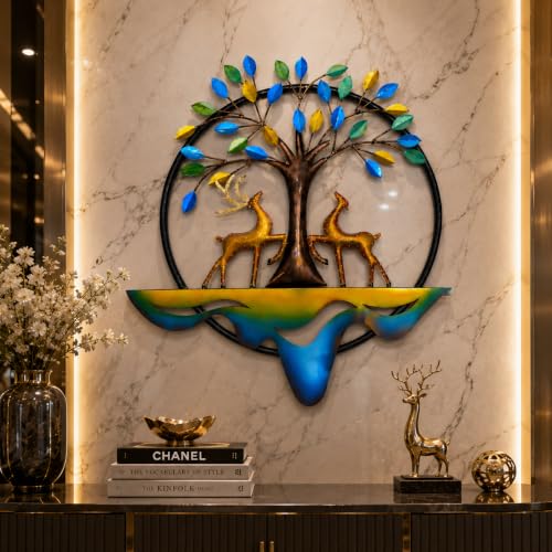 Image of SHREE 'O' GREEN TECH - Handcrafted Metal Tree of Life Wall Decor with Deer Modern Wall Art Hanging for Living Room Bedroom Dining Hall Office Hotel Home Decoration