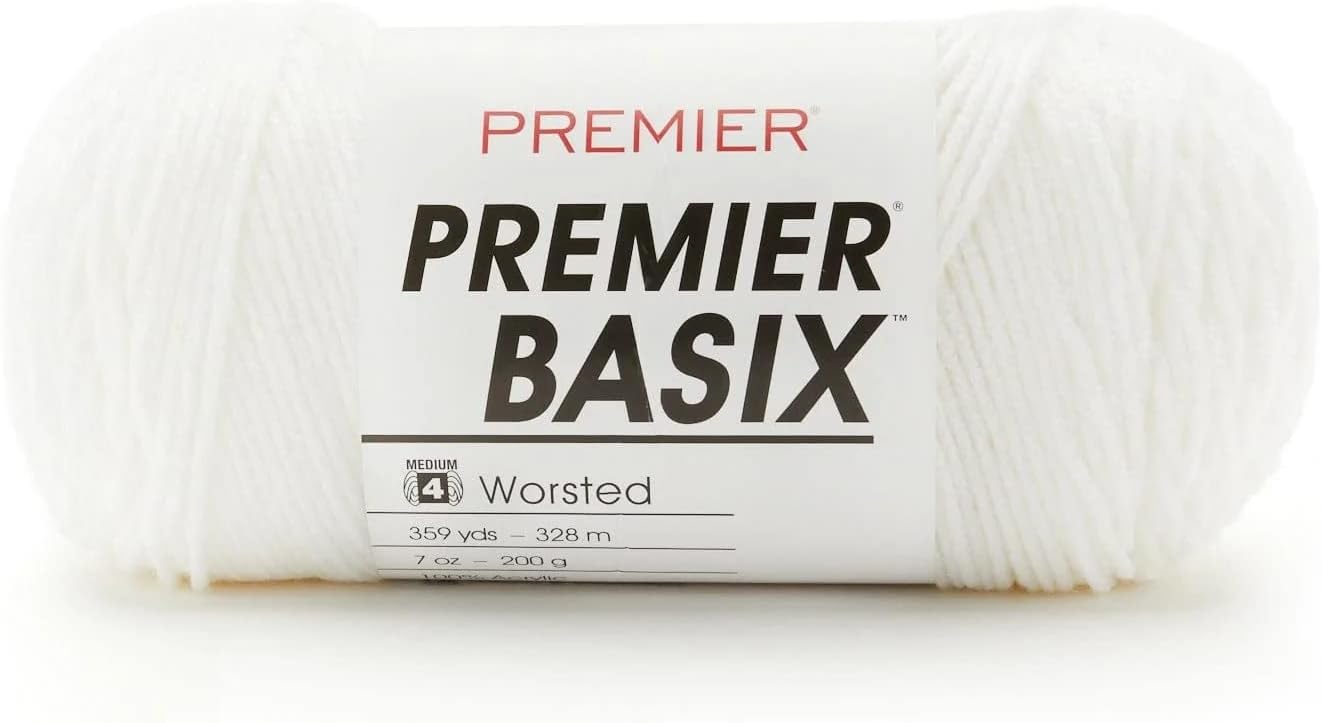 Basix, Solid Worsted Yarn, Made of Acrylic, Ideal Yarn for Crocheting and Knitting, White, 359 Yards
