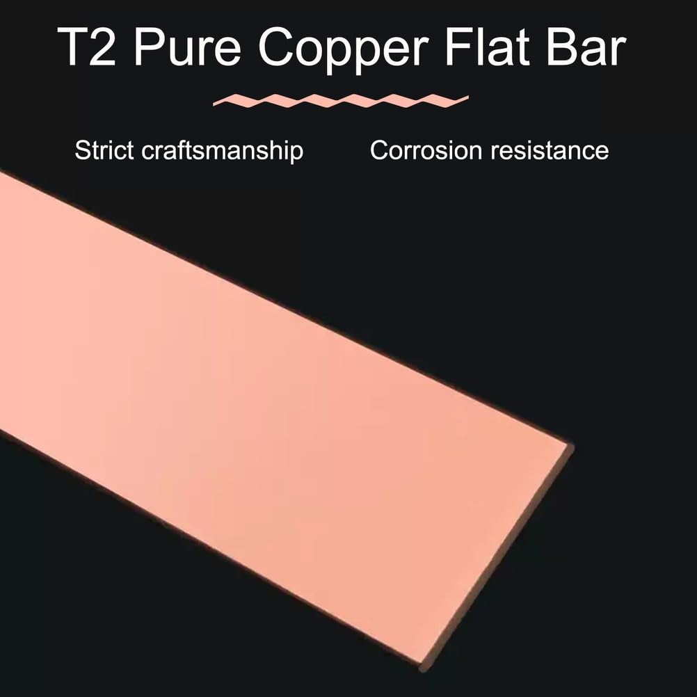 Sbarra Piatta in Rame T2, Barra in Rame Puro Massiccio per Creazione di Gioielli, Progetti Creativi, Saldatura, Riparazioni Elettriche e Applicazioni Termoconduttive,5mm*25mm*1000mm