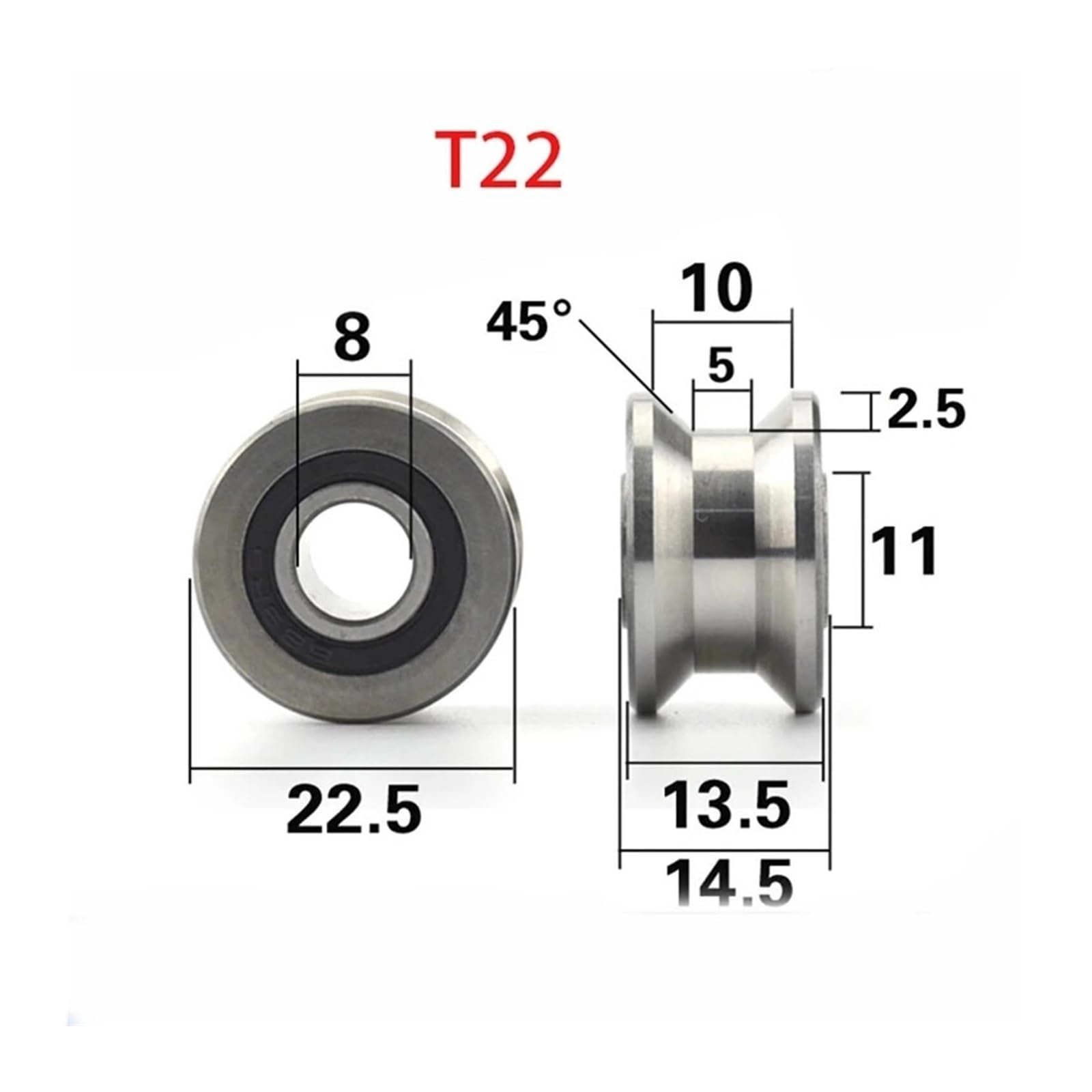 Abgedichtete Lager, 5 Stück/Los CNC TU22 8 mm V/U-Rillenscheibenlager T22 * 22, 14, 13, V-Rillenrollenrad Kugellager TU-22 (T22) | U22