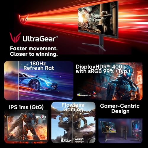 Image of LG 32GS75Q 80cm (32 Inch) Ultragear QHD (2560x1440) IPS Gaming Monitor, 180Hz, 1ms, NVIDIA G-SYNC Compatible, AMD FreeSync, Anti-Glare, HDR10, DP, HDMI X 2, HP Out, Tilt /Height /Pivot Stand, Black