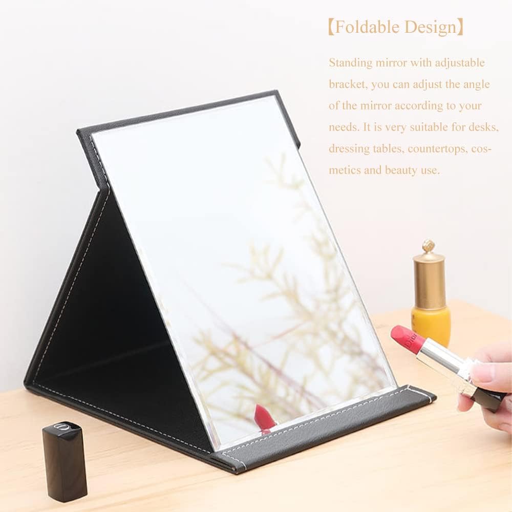 Netram Store Foldable Makeup Mirror with Leather Cover Standing Design and Super Hd Large Compact for Desk, Travel, and Daily Use (Black) 4