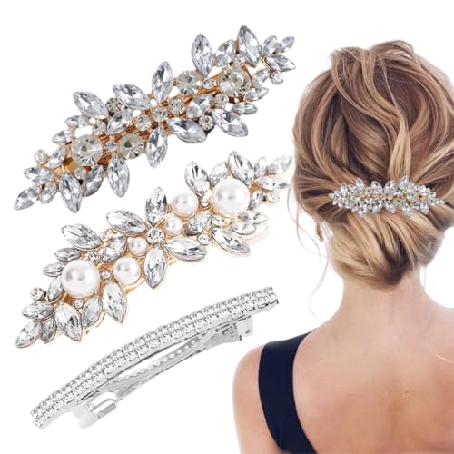3 PCS Fermaglio capelli donna elegante Strass Spille Decorative per Damigella d'Onore Fiore Copricapo Matrimonio Fermagli per Capelli Eleganti da Donna Accessori per Capelli Matrimonio