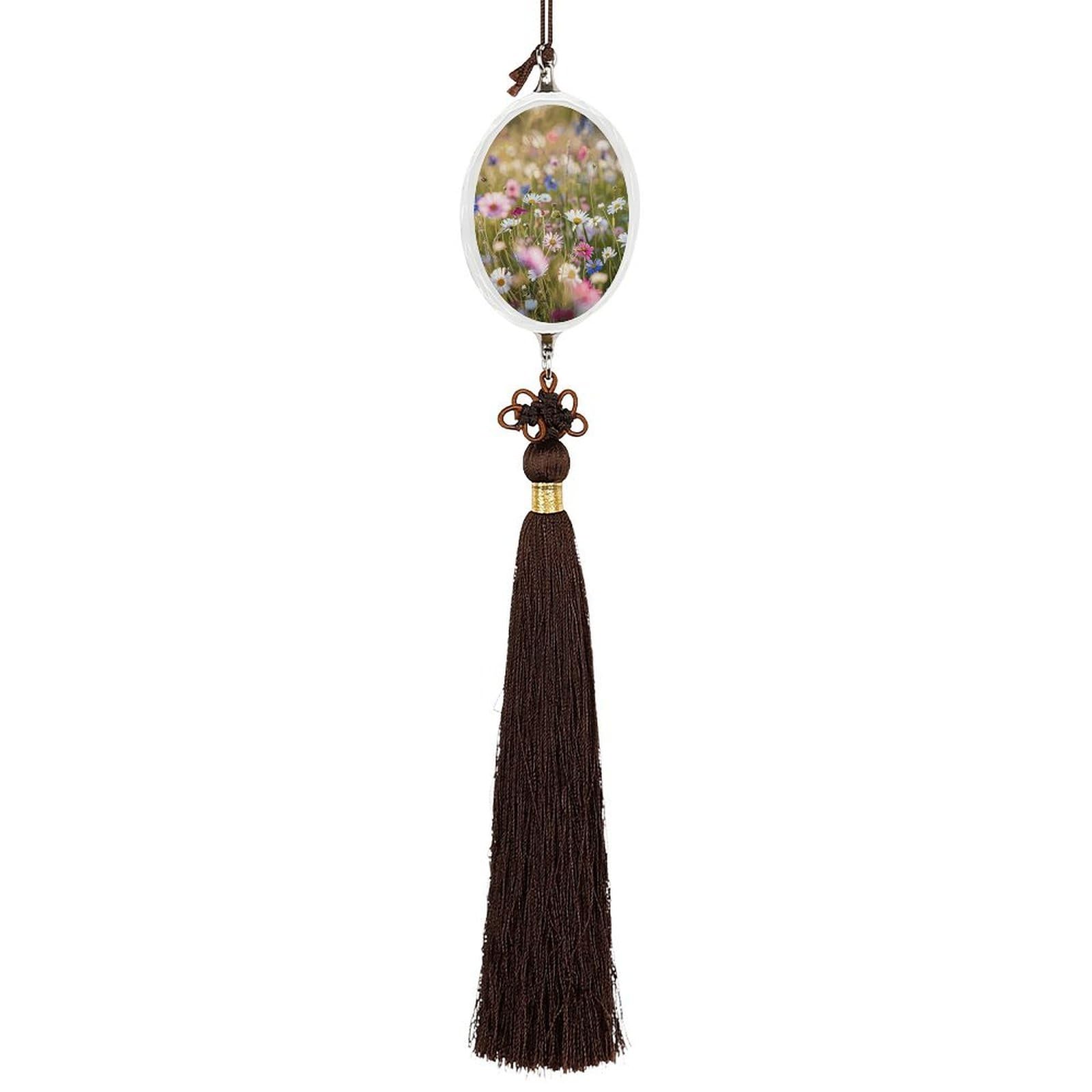 Crystal Car Pendant Charms Ellipse Crystal Rear View Mirror Charms Flowers in The Field Auto Hanging Interior Ornament Pendant Car Interior Accessories for Women Men Auto Decor