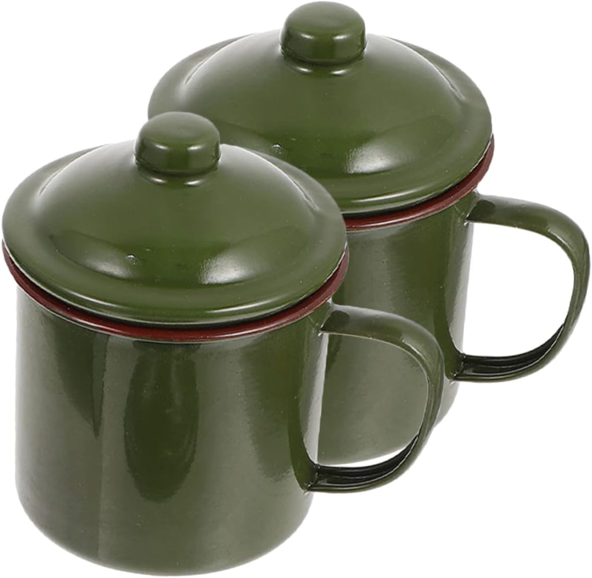 BESPORTBLE 2Pcs Vintage Enamel Coffee Mugs with Lids Retro Water Cups with Comfortable Slip Handles Heat Resistant Milk and Juice Cups for Camping Outdoor and Household Use