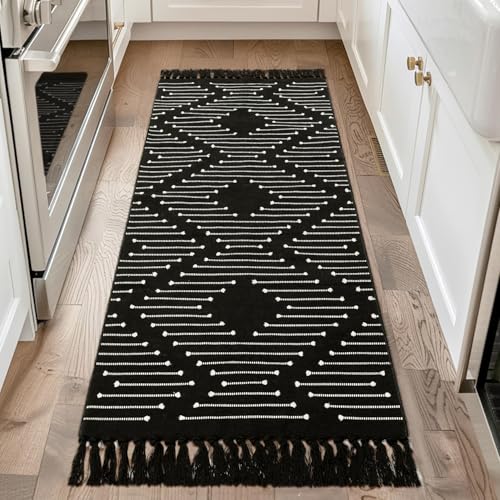 Tapete corredor boho 61x183 cm algodón negro y blanco miniatura 1
