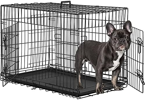 BestPet 24,30,36,42,48 Inch Dog Crates for Large Dogs Folding Mental Wire Crates Dog Kennels Outdoor and Indoor Pet Dog Cage Crate with Double-Door,Divider Panel, Removable Tray (Black, 30")