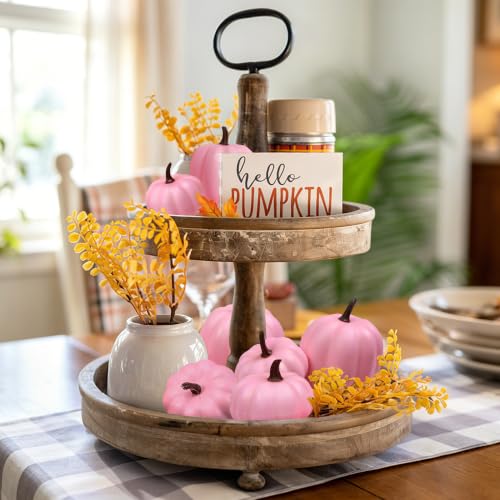 Image of Ghrdopy 7 Pcs Pink Fake Pumpkins for Thanksgiving Table Centerpiece | Foam Pink Artificial Pumpkins Decor for Fall, Halloween Dining Table & Indoor Autumn Farmhouse Decoration