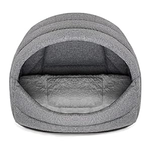 SuperKissen24. Hundehütte Indoor – Hundebett – Hundebox für Kleine Mittlere und Große Hunde und Katzen – Wasserdicht Hundehöhle – Katzenhöhle – 41x30x31 cm – Flachs Grau
