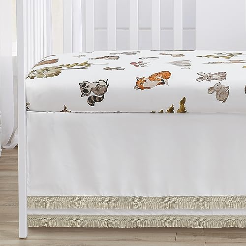 Image of Sweet Jojo Designs 4-Piece Baby Crib Bedding Set (Woodland Animals) for Boys or Girls, Infants /Nursery incl. Blanket, Fitted Sheet, Skirt, Diaper Stacker (Neutral Theme, Forest Animal, Bear, Hedgehog)