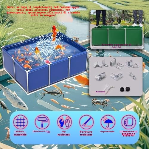 Grande Piscina Rettangolare Con Bordi, Piscina Fuori Terra Con Telaio In Acciaio Per Giardini Esterni Per Famiglie E Bambini, Montaggio Semplice, Telaio In Metallo Durevole, Include Cerotto Di