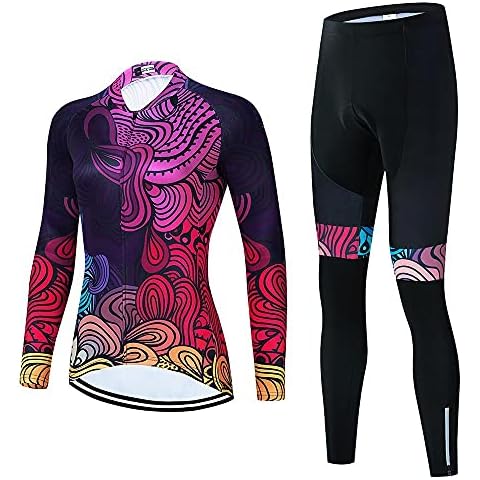 SUDUSUDO Women's Cycling Clothing Set Long Sleeve Road Bike Shirt Cycling Jersey Bicycle Pants with 20D Gel Padded, X-Large Cover