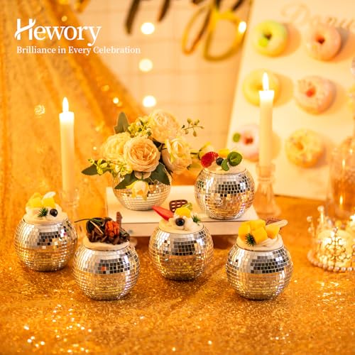 Image of Disco Ball Vases for Table Centerpieces - Hewory 6pcs Silver Mirror Glass Planters Flower Pot Containers, Bulk Disco Balls Bowl Candle Holders for Wedding Bridal Shower Birthday Events Party Decor