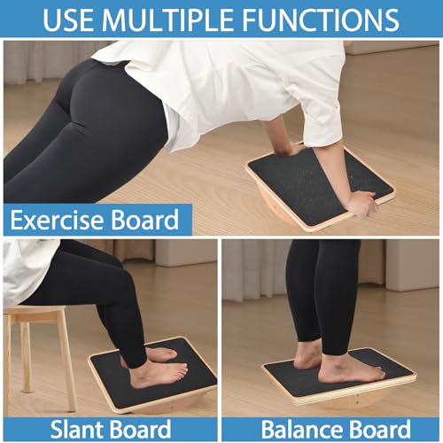 Image of Standing Desk Anti Fatigue Mat Balance Board, Exercise Wooden Wobble Board Stability Rocker Perfect for Office, Workstation, Home, Gym, Kitchen (Basic)