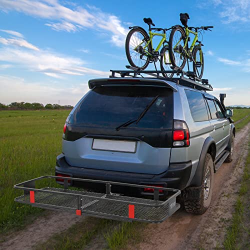 Tuffiom 60X24X6 Hitch Mount Folding Cargo Carrier W/Lock, Waterproof Cargo Bag, Straps, Net & Stabilizer, 500Lbs Trailer Hitch Luggage Rack Basket, For Car Suv W/ 2” Hitch Receiver Travel Camping #TOP7