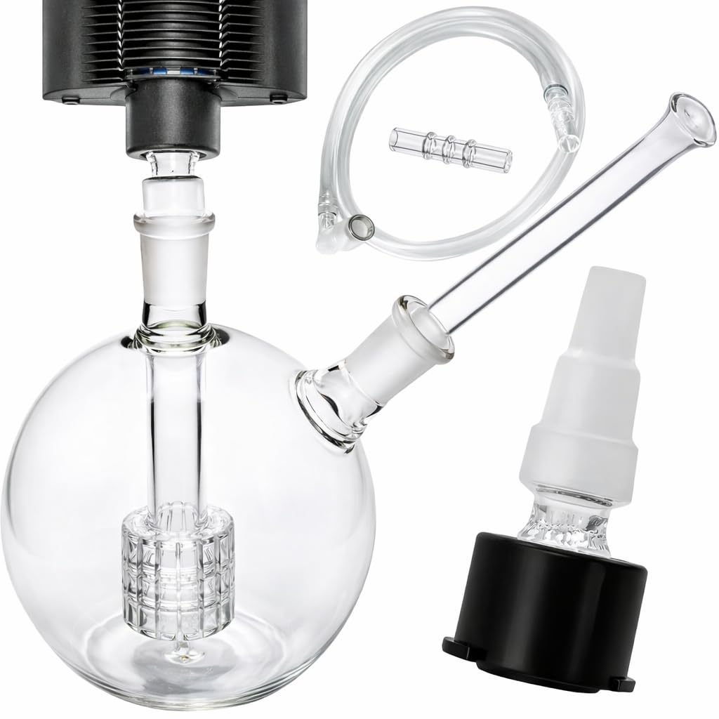 Glass Globe Bubbler - Accessories for Mighty/Mighty Plus/Venty & Crafty - Mini Portable Globe - 14mm Joint - Water Piece for Vaporiser (Large Globe, Mouthpiece + Kit for Mighty, Venty & Crafty)
