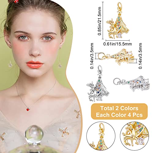 Beebeecraft 8Pcs 2 Colors Christmas Tree Charms Christmas Reindeer Cubic Zirconia Charm Pendants for DIY Necklace Earrings Jewellery Making - Image 2