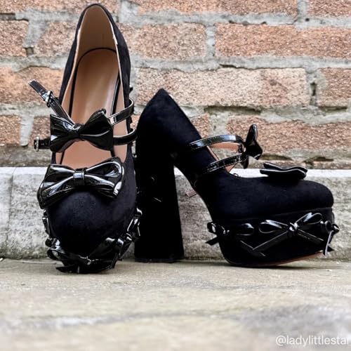 Women's Bowknots Platform High Heels Mary Jane Chunky Heel Pumps Shoes3